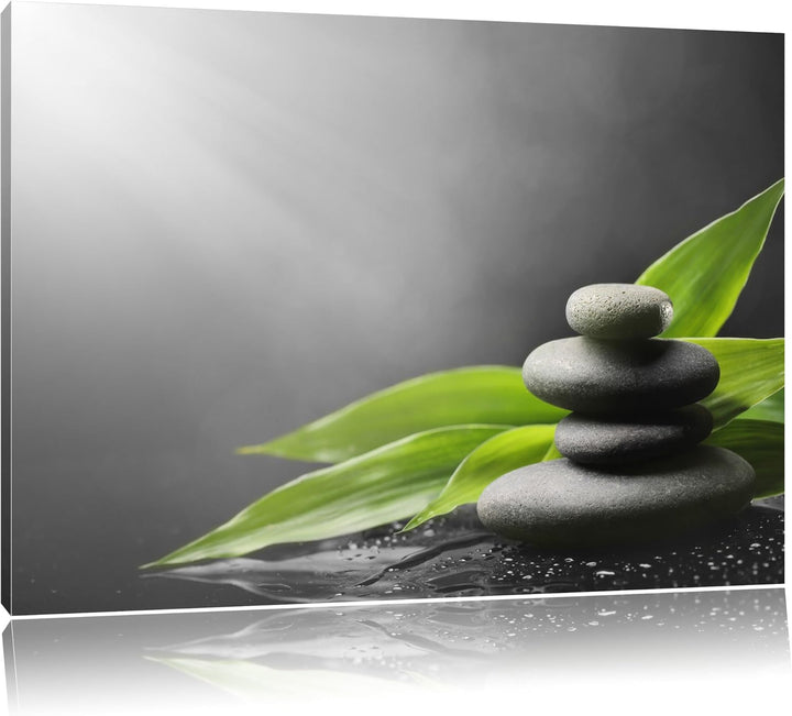 Zen Steinturm schwarz/weiss Format: 100x70 auf Leinwand, XXL riesige Bilder fertig gerahmt mit Keilr