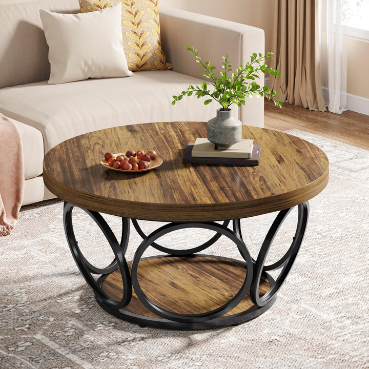 Tribesigns Runder Couchtisch, 80 cm Runder Holztisch, Bauernhaus Grosse Runde wohnzimmertisch mit 2-