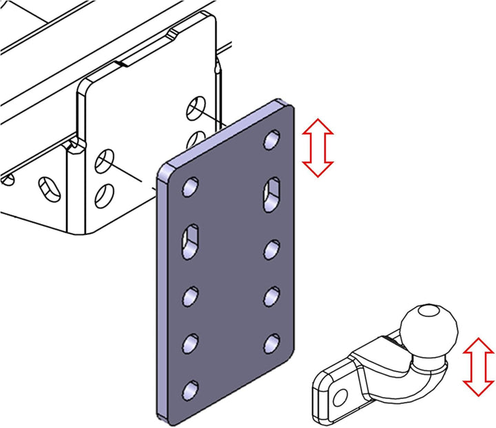 XIMPLIO Universelle Adapterplatte zur Höhenverstellung 5x90+2xM16 der Anhängerkupplung für 2-Loch 90