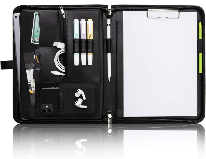Vebon® Schreibmappe A4 gross Rom I Doppel Reissverschluss + Klemmbrett I Konferenzmappe + Laptoptasc