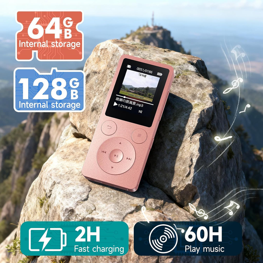 64GB MP3 Player Bluetooth 5.3 &amp; Lautsprecher – Upgrade mit physischen Tasten (Zurück, Menü, Lautstär