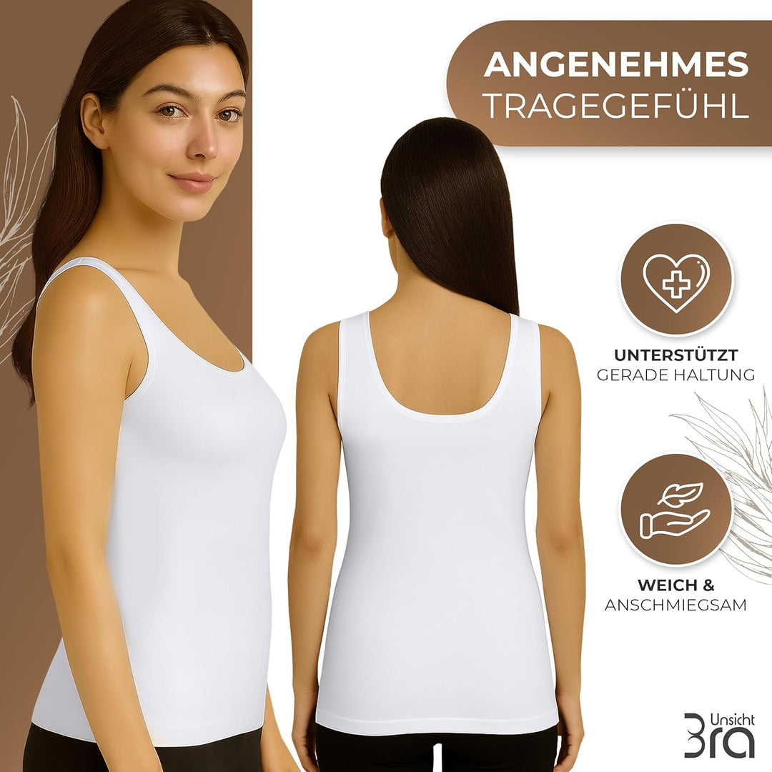 UnsichtBra 3er Pack Shape Damen Unterhemden Longshirt | Basic Wohlfühl Mikrofaser Damen Top ohne Büg