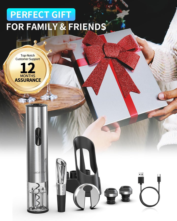CIRCLE JOY 7-in-1 elektrischer Weinöffner aus Edelstahl, wiederaufladbares Flaschenöffner Set mit au