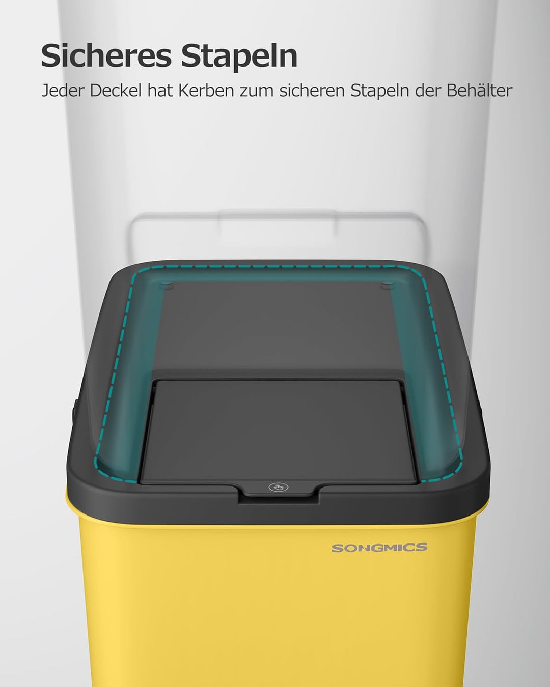 SONGMICS Mülleimer Küche, 4er Set Abfalleimer, Mülleimer stapelbar, je 20 L, Mülltrennsystem, Klappd