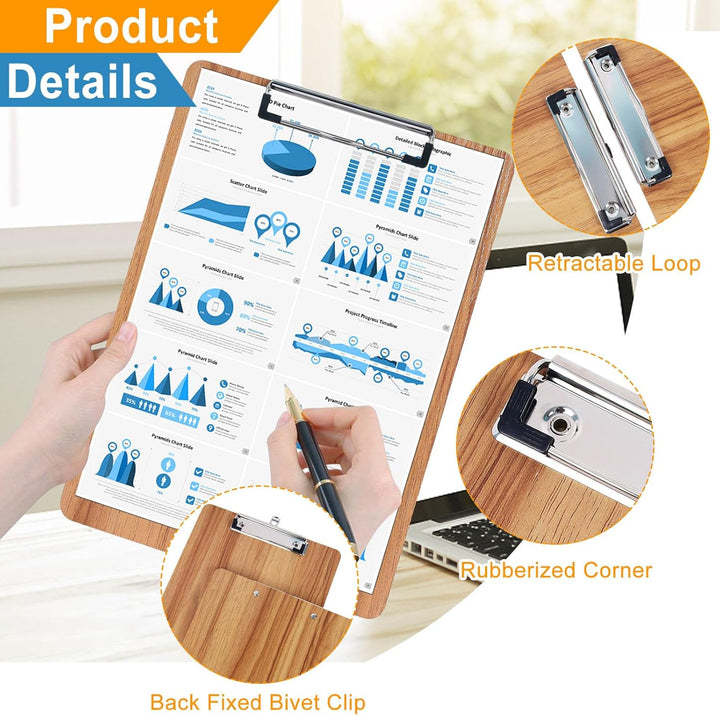 GUOKOFF Klemmbrett A5, 6 Stück Klemmbrett Holz, Hartplatten Klemmbrett A5 mit Gummierter Metalklemme