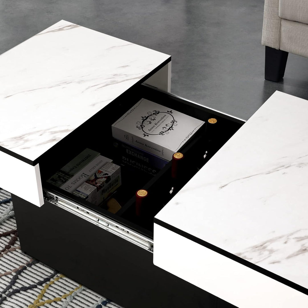 VOWNER Couchtisch, Moderner Couchtisch, Ausziehbarer Schreibtisch, Wohnzimmertisch mit 2 Stauräume,