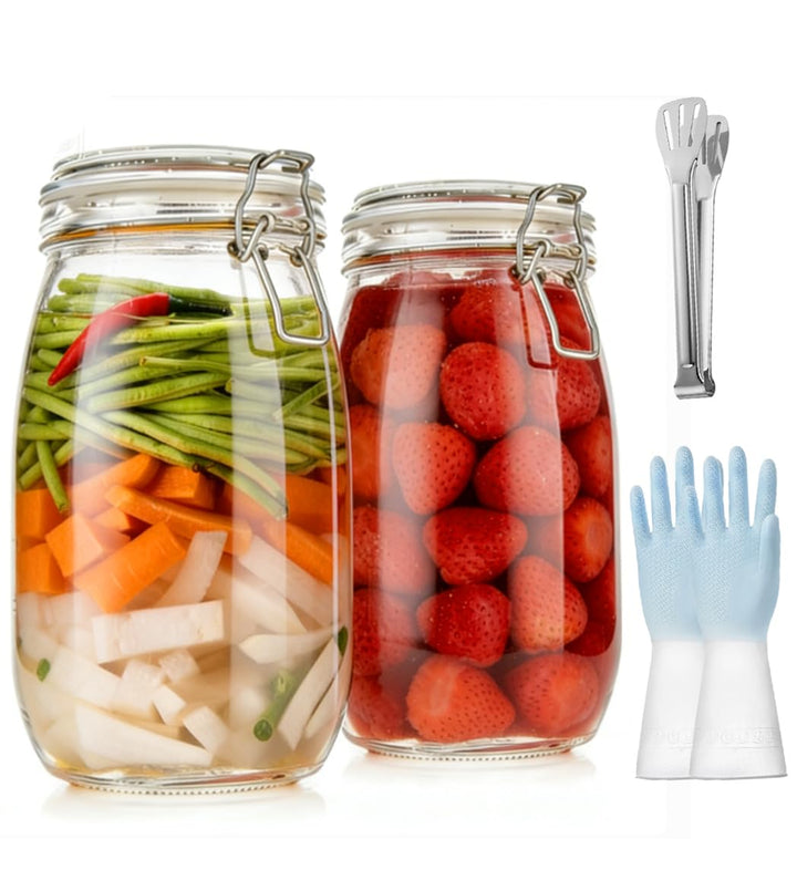 1.5L Einmachgläser, 2 Stück Fermentierglas Premium Einmachgläser mit Bügelverschluss Gläser mit Deck