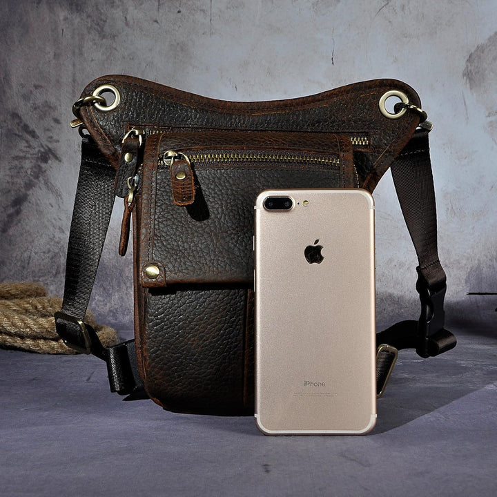 Le'aokuu Herren Echtes Leder Tasche Beinbeutel Beintasche Aussenbeintasche Beinbeuteltasche Reisen H