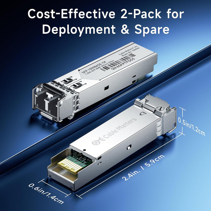 Cable Matters 2er-Pack 1000BASE-SX SFP LC Multimode Glasfaser Transceiver Modul, 1.25G, 850 nm, MMF