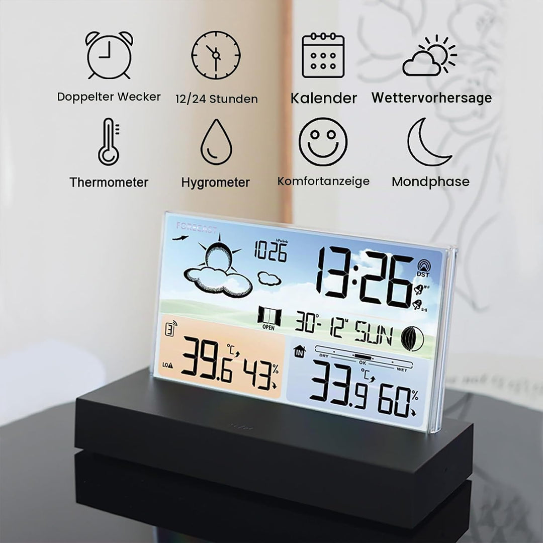ALLOMN Wetterstation mit kabellosem Aussensensor, Kabellose LCD-Display Digitale Wetterstation mit D