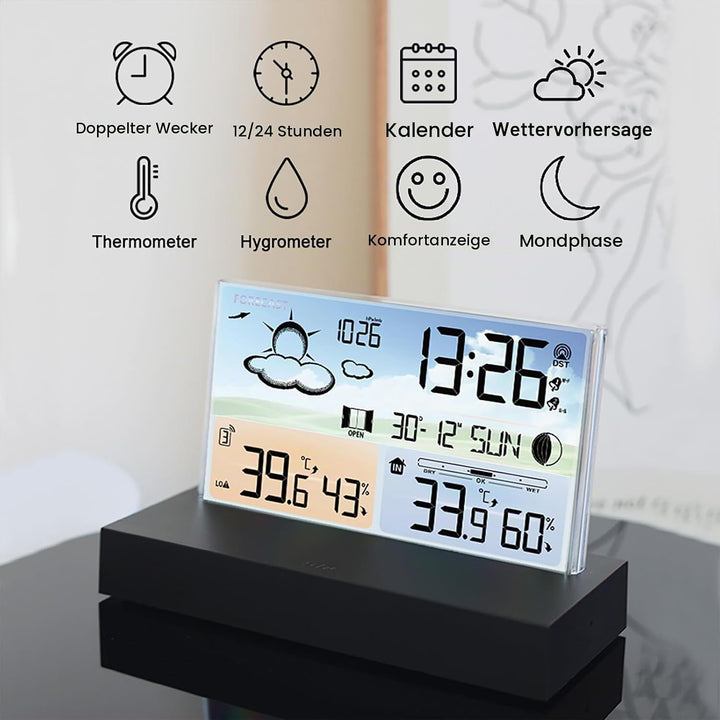 ALLOMN Wetterstation mit kabellosem Aussensensor, Kabellose LCD-Display Digitale Wetterstation mit D