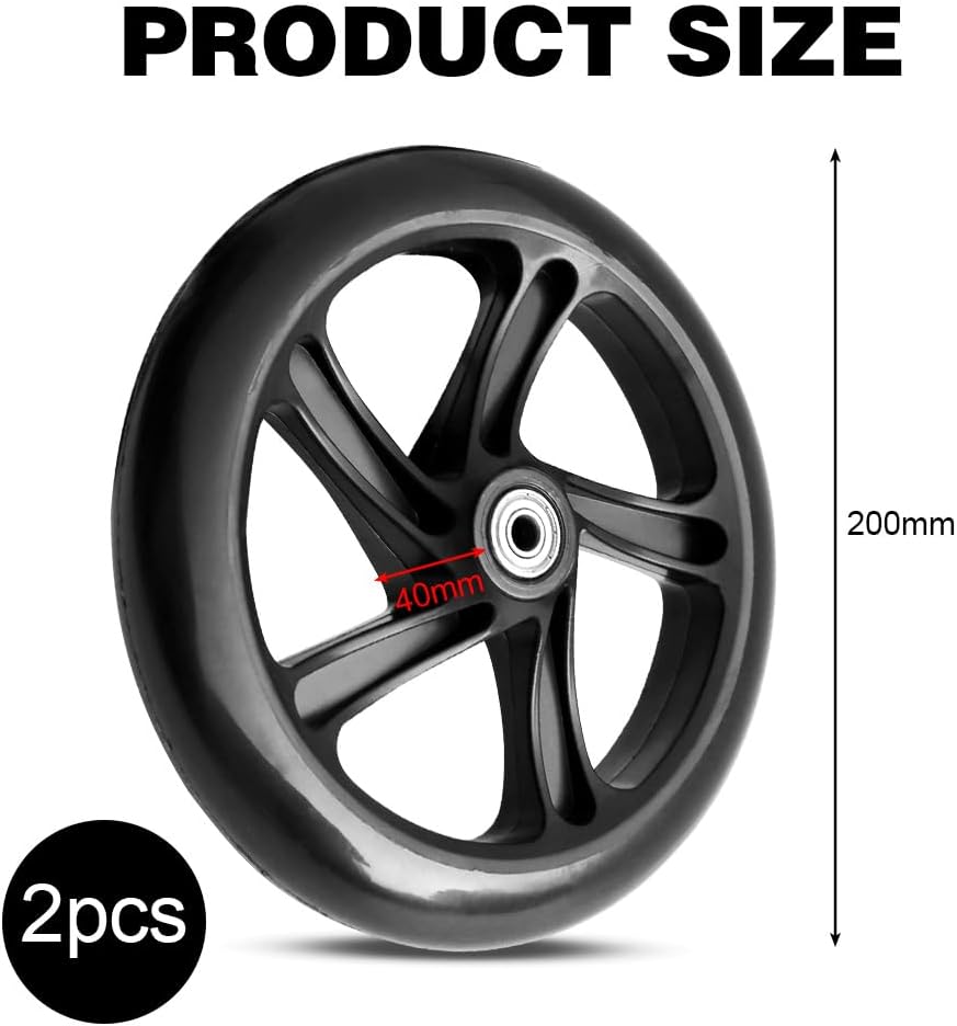2 Stück 200mm Scooter Rollen, Scooter-Räder mit ABEC-9 Lagern, Anti-Rutsch Cityroller Reifen Ersatzr