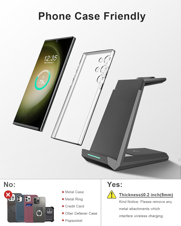 Induktive Ladestation für Samsung，ADADPU Kabelloses Ladegerät 3 in 1 Kompatibel für Galaxy Watch 8/7