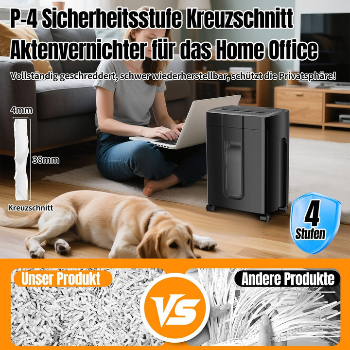 Aktenvernichter, leise 45 dB, Betriebsdauer 45 Min., 15 Blatt, Sicherheits-C-Schnitt P-4, herausnehm