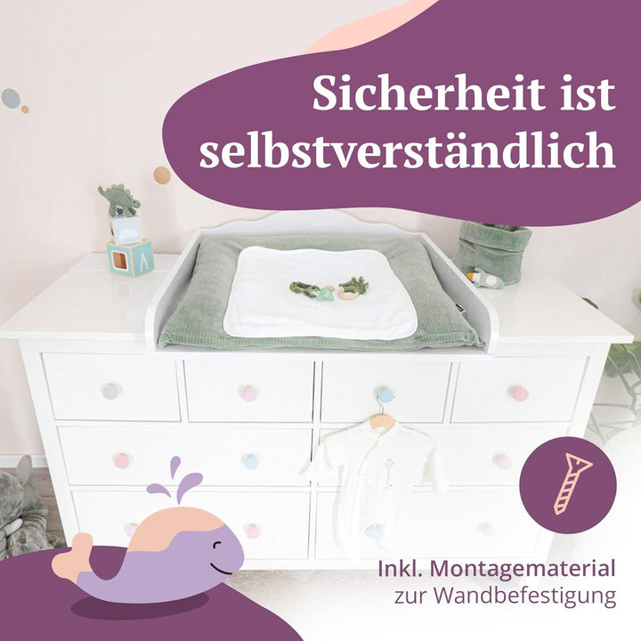 Puckdaddy Wickelaufsatz Emil | 160x80x15 cm | MDF-Holz in Weiss | hochwertiger Wickeltischaufsatz |
