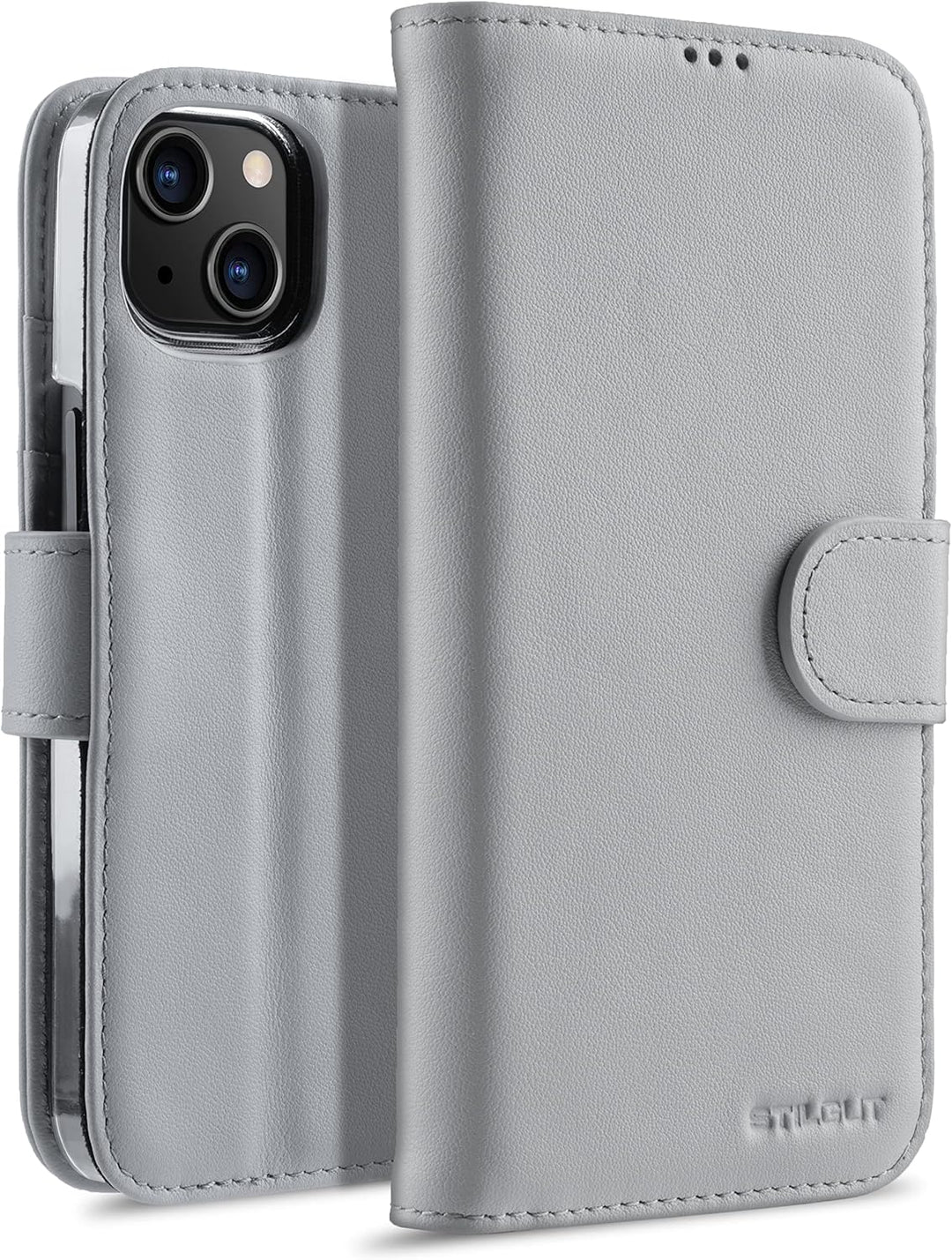 STILGUT Talis kompatibel mit iPhone 13 Mini (5.4“) Hülle mit Kartenfach aus Leder, Flip Cover, Walle