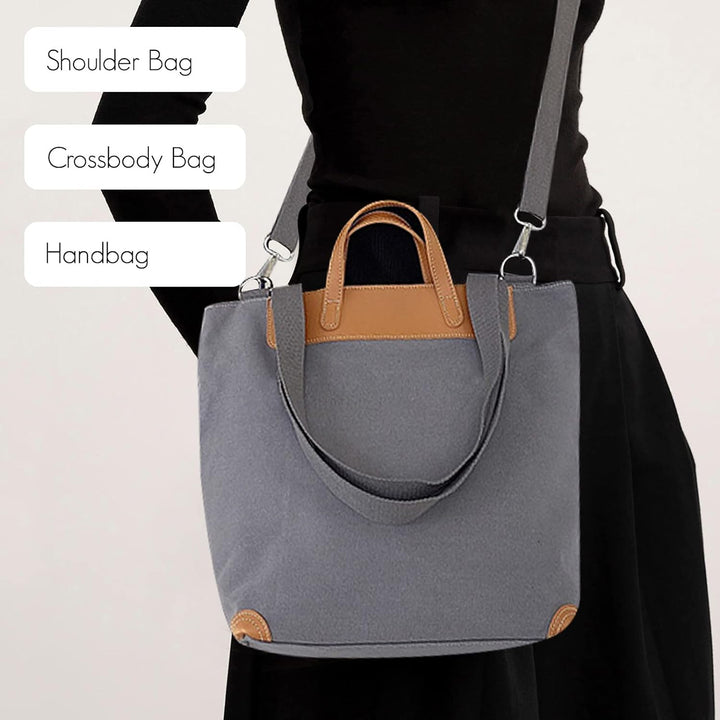 FANDARE Leichte Handtaschen Leinwand gross Schultertasche Damen Umhängetasche für 12.9 Zoll Laptopta
