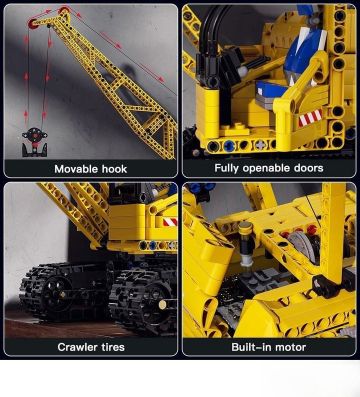 Mould King 17001 Kran Modell Spielzeug, 1205 Teile Ferngesteuertes Raupenkran Bausatz mit 5 Motor, F