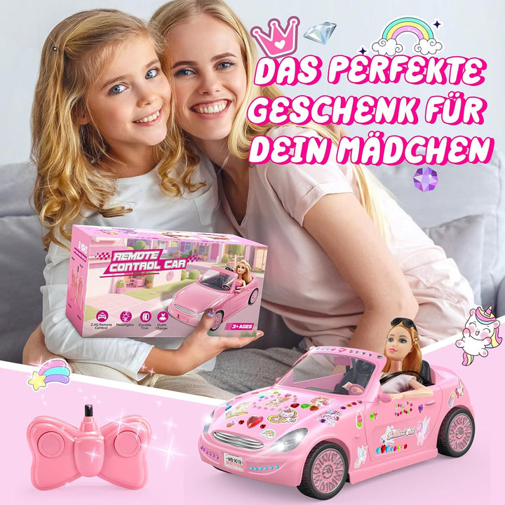 HappyGoLucky Ferngesteuertes Auto für Mädchen ab 3 4 5 6 7 8 Jahre – RC Spielzeug mit Puppen & 3 Out