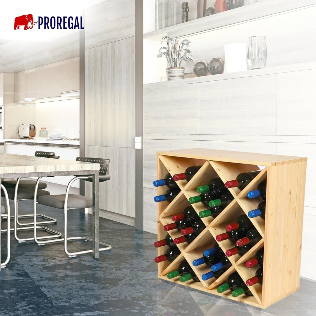 PROREGAL Modulares Weinregal VINCELLAR MOD | HxBxT 60x60x30cm | Rauten Modul für 30 Flaschen| Massiv