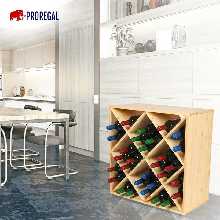 PROREGAL Modulares Weinregal VINCELLAR MOD | HxBxT 60x60x30cm | Rauten Modul für 30 Flaschen| Massiv
