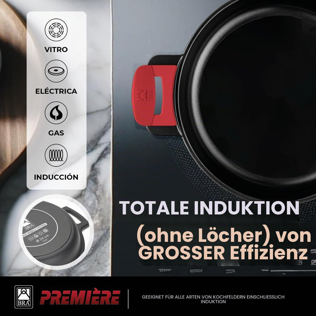 BRA Premiere | Niedriger Schmortopf 36 cm, Aluminiumguss, dreischichtig, verstärkte Antihaftbeschich