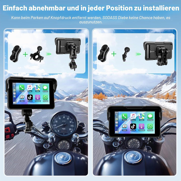 Motorrad-Navigation Mit Wireless Apple Carplay Android Auto, 5-Zoll HD Touchscreen Portables Autorad