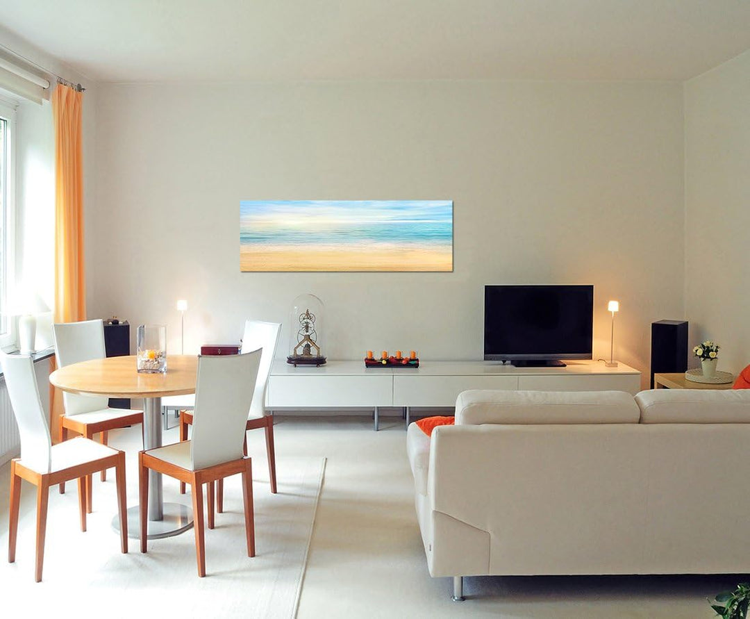 Paul Sinus Art Panoramabild auf Leinwand und Keilrahmen 120x40cm Strand Meer Sommer Sonne Wolkenschl