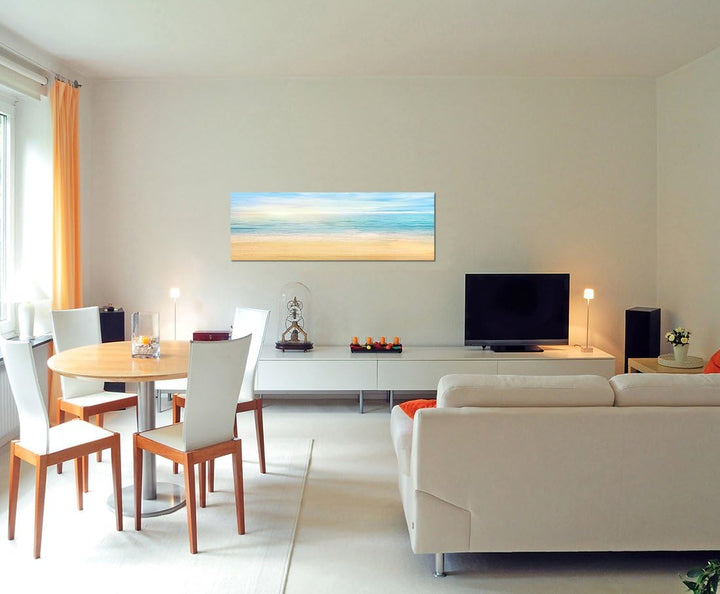 Paul Sinus Art Panoramabild auf Leinwand und Keilrahmen 150x50cm Strand Meer Sommer Sonne Wolkenschl