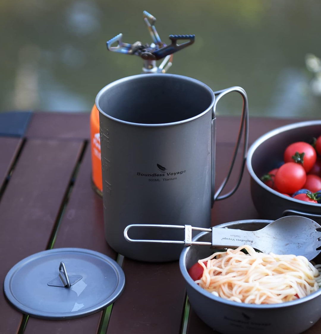 iBasingo Titan 600ml Becher Outdoor Camping Becher mit Deckel Leichtes Tragbares Kochgeschirr Wasser