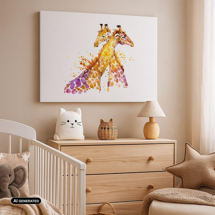Bilder auf Leinwand 100x70cm Leinwandbild Giraffen Tiere Kinder Safari Gross Wanddeko Bild Schlafzim
