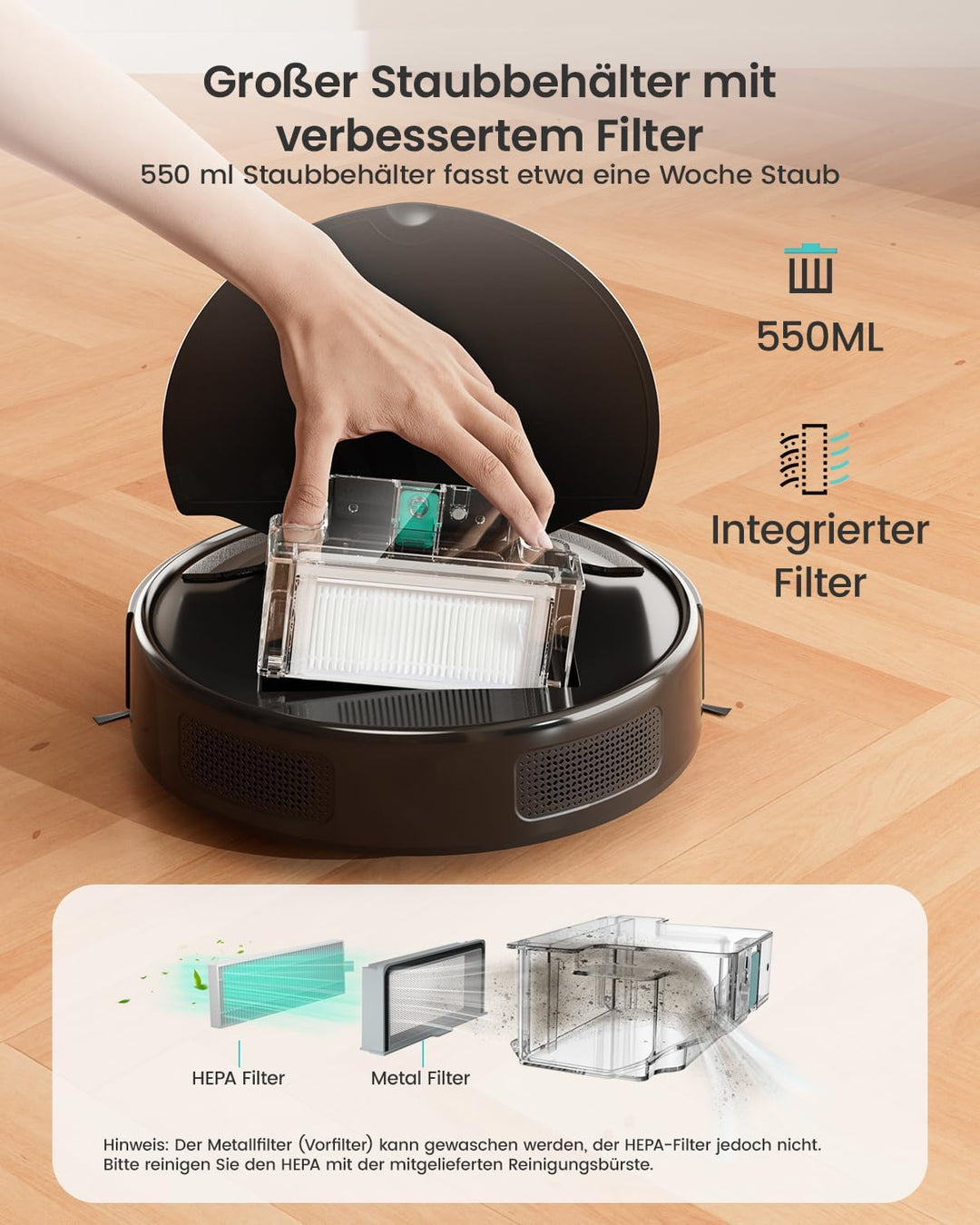 LEFANT M310 Staubsauger Roboter, 4500 Pa Saugkraft, 180 Minuten Akkulaufzeit, 4 Reinigungsmodi, Unte