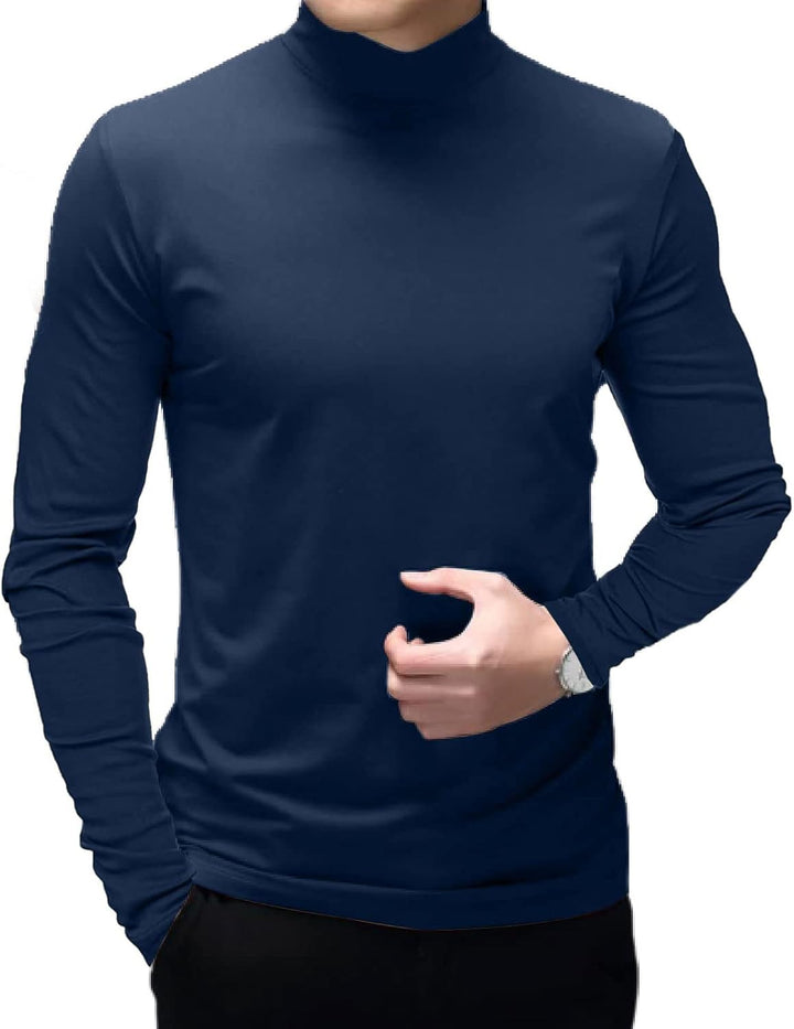 Herren T-Shirt Kurzarm Polo Neck Basic Mock Turtleneck Slim Fit Solid Tops, XL 2-schwarzblau
