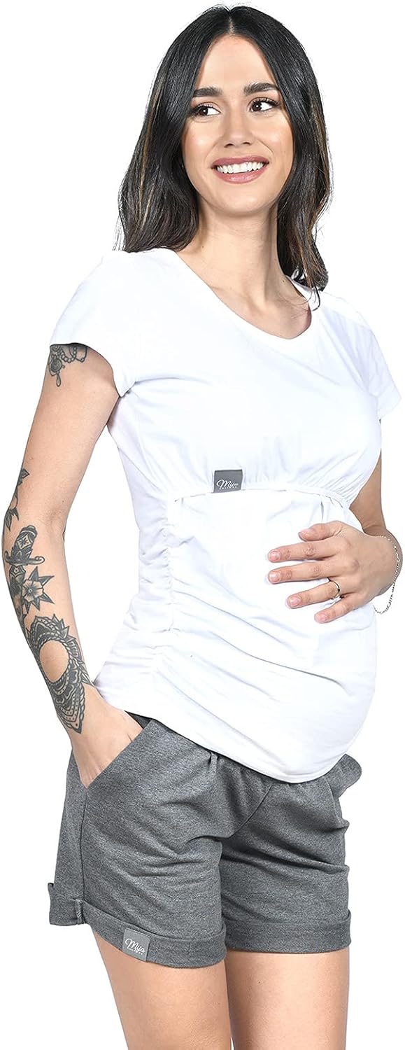 MijaCulture Kurze Umstandsshorts Umstandshose mit Bauchband für Sommer Lola M004, L Graphite