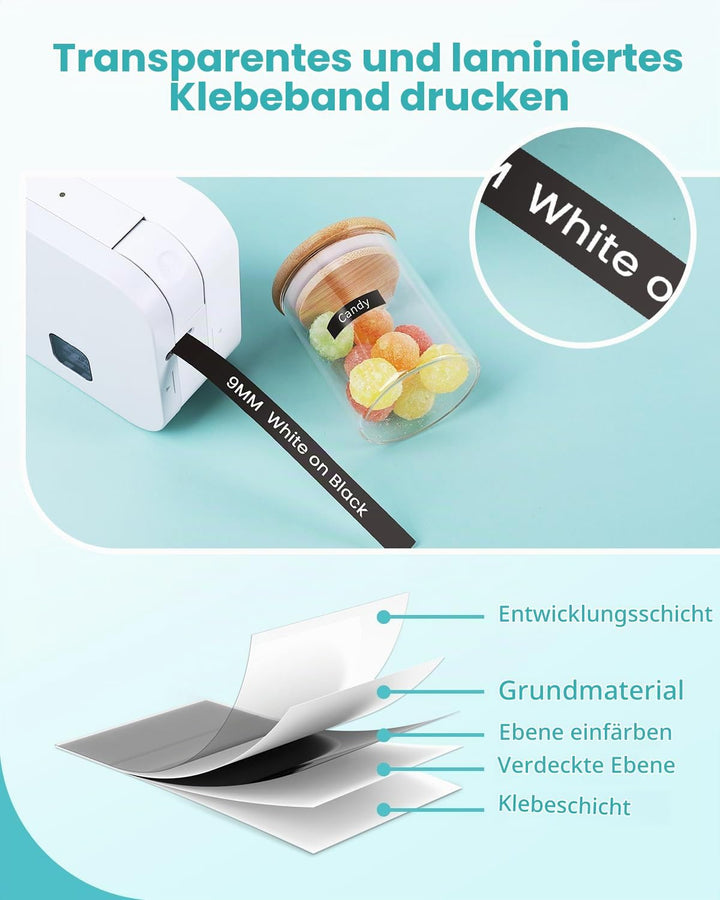 MarkField 4x TZe-325 9mm Weiss auf Schwarz Schriftband Kompatible für Brother P-Touch Bänder TZ TZe3