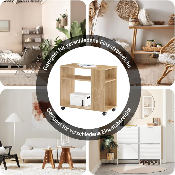 SoBuy FBT34-N Beistelltisch Zeitungsständer Couchtisch Nachttisch Tisch mit Rollen Natur, Natur