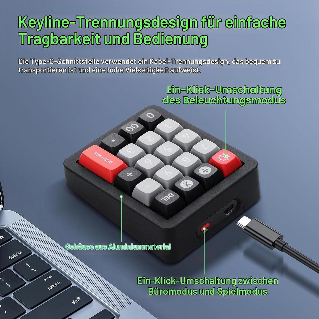 SinLoon Mechanischer Nummernblock – 19 Makro-Tasten, Vollständig Hot-Swap-fähige Switches, 12 RGB-Mo