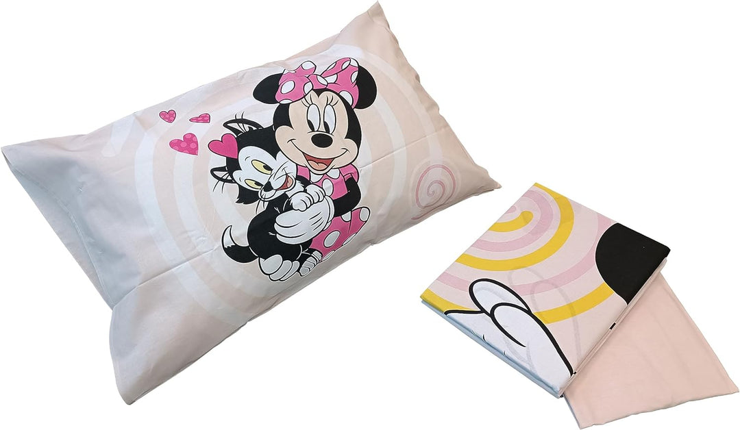Minnie Maus, Bettlaken für Einzelbett, Spannbettlaken, Kissenbezug, Rosa, Disney, 100% Baumwolle, of