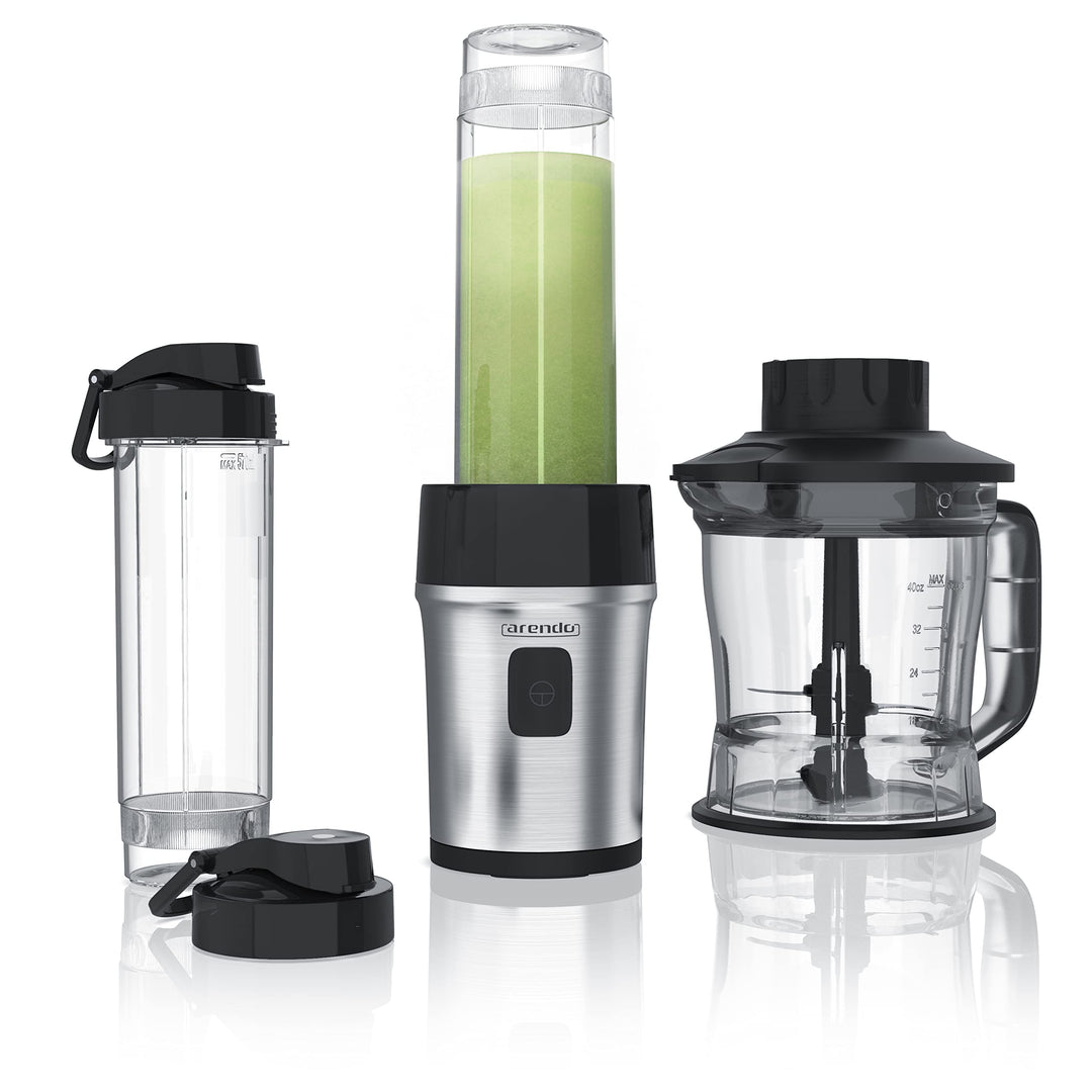 Arendo - Standmixer to Go - Zerkleinerer - Smoothie Maker Edelstahl - 1,2l Fassungsvermögen inkl. 2x