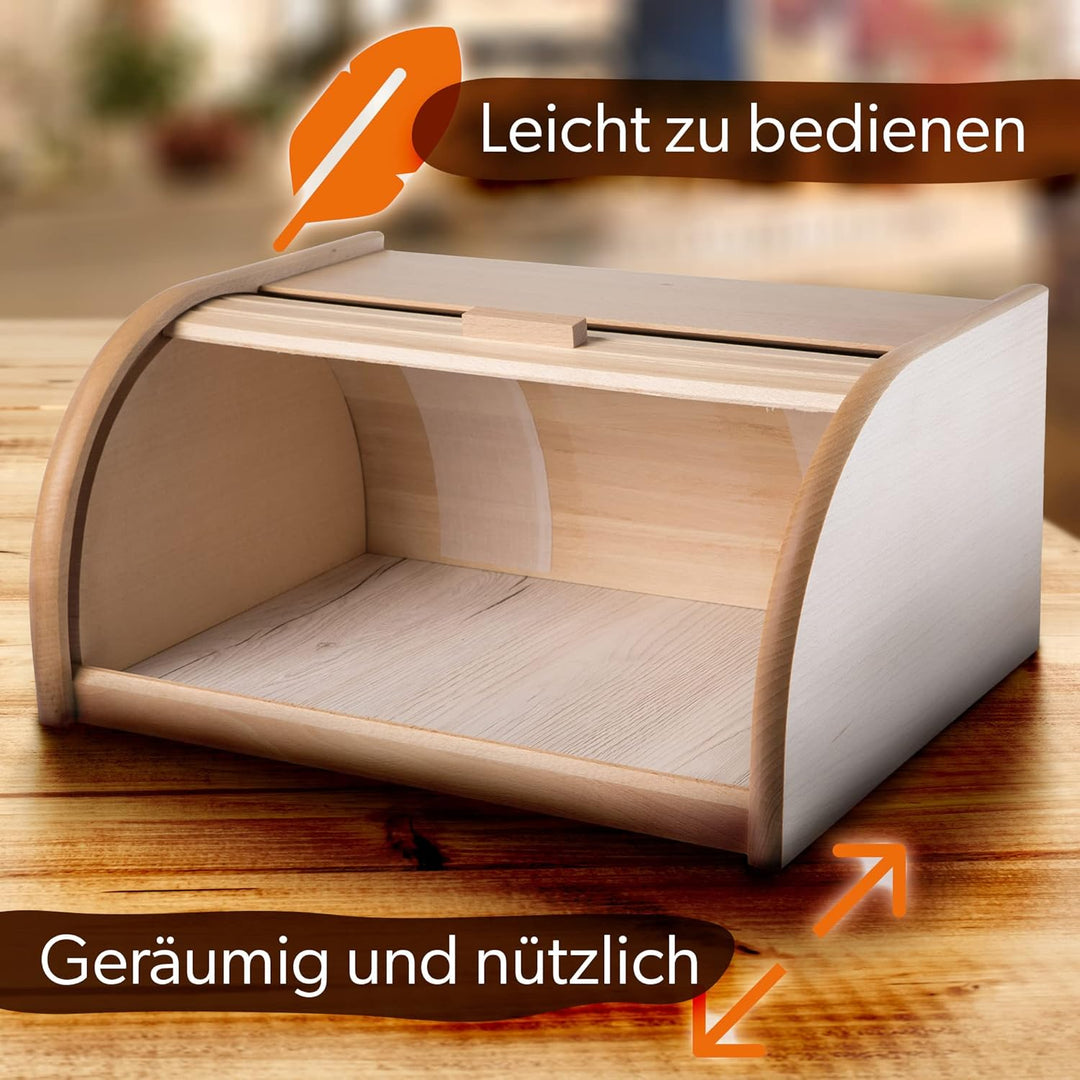 KADAX geräumiger Brotkasten aus hochqualitativem Holz, Brotbehälter mit Rolldeckel für längere frisc