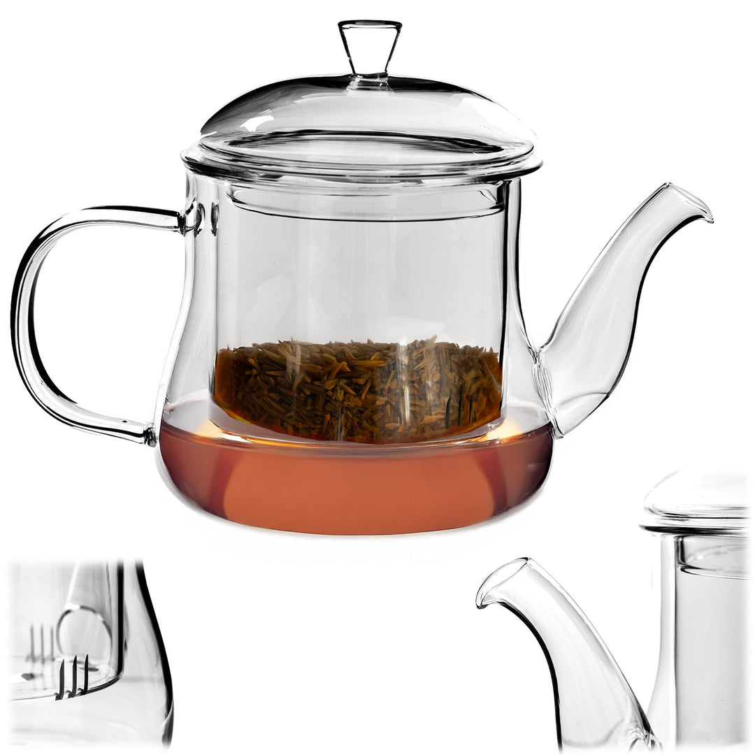 KADAX Teekanne aus Glas 1L, hitzebeständig, Glaskanne mit Siebeinsatz für losen Tee, Glasteekanne mi