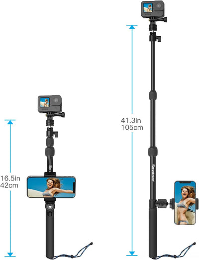 Smatree DS11S Teleskopstange aus Aluminiumlegierung, Selfie-Stick, kompatibel mit GoPro Hero 12/11/1