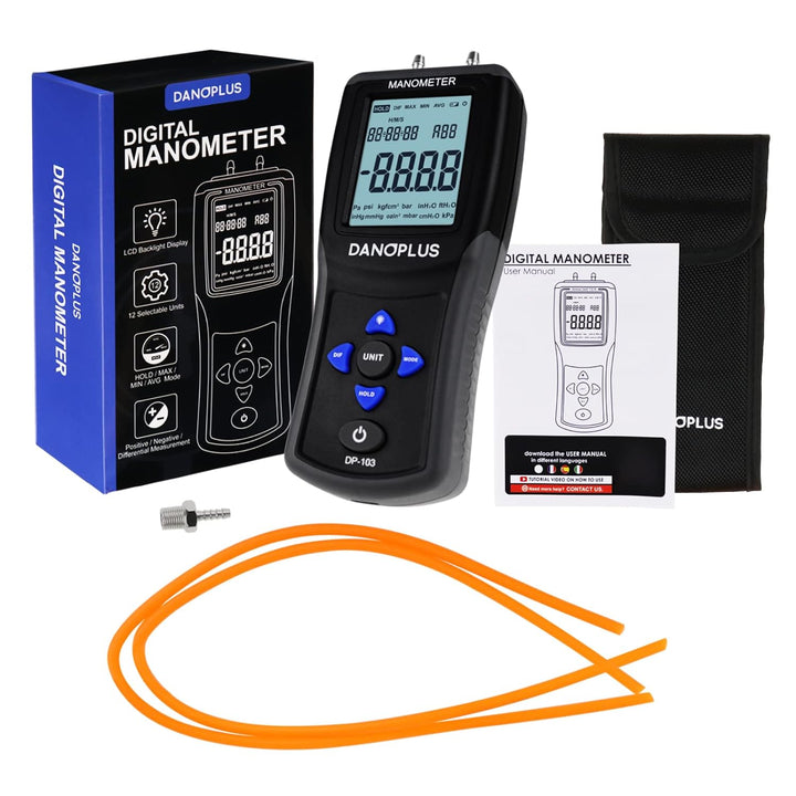 Manometer Digital Gas Pressure Tester Differential Pressure Gauge HVAC Air Pressure Meter with Backl