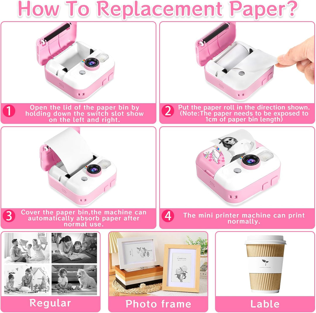 Kinderkamera Sofortbildkamera 1080P 2,4 Zoll Bildschirm Sofortbildkamera Kinder mit Druckpapier & 32