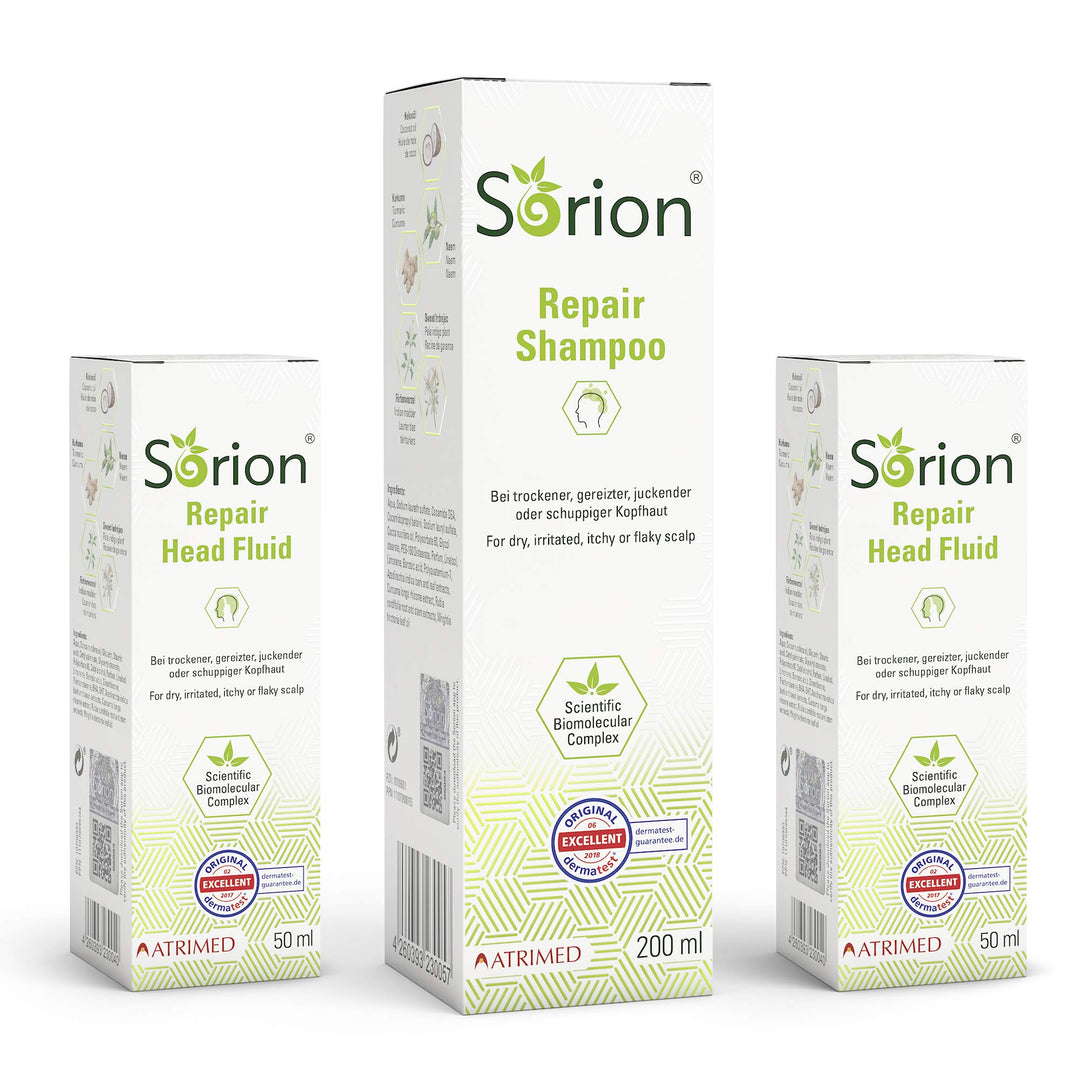 Sorion Kopfpflege Set - 1 x Repair Shampoo und 2 x Head Fluid für chronisch gereizte und schuppige K