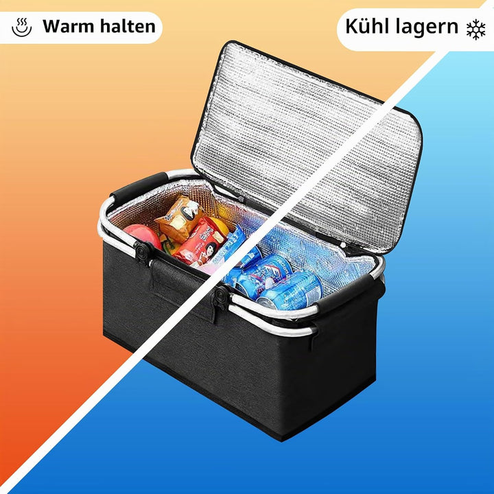 JXCTNNU Picknickkorb 25L Einkaufskorb Faltbar Gross Picknickkorb Kühlkorb Einkaufskorb mit Deckel Tr