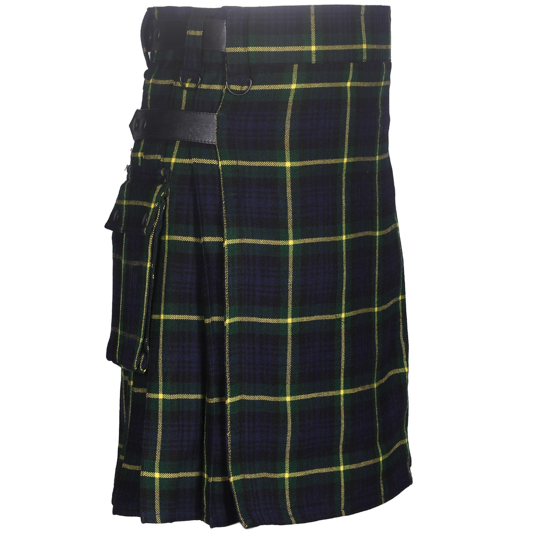 Utility-Kilt für Herren aus Acrylwolle mit Lederriemen Gordon Tartan 46, Gordon Tartan 46