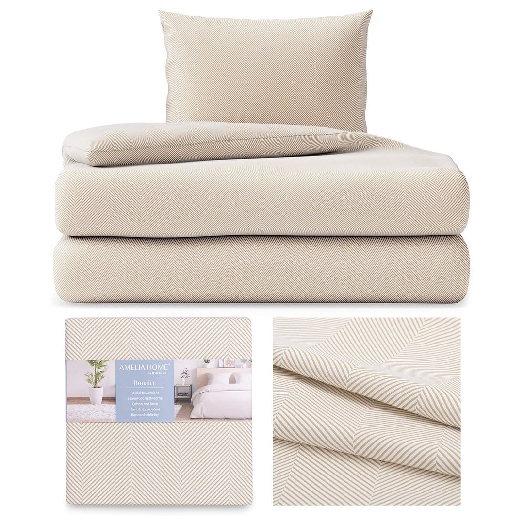 AmeliaHome 2tlg Bettwäsche 155x220 cm mit 1 Kissenbezug 80x80 cm 100% Baumwolle Reissverschluss Aver