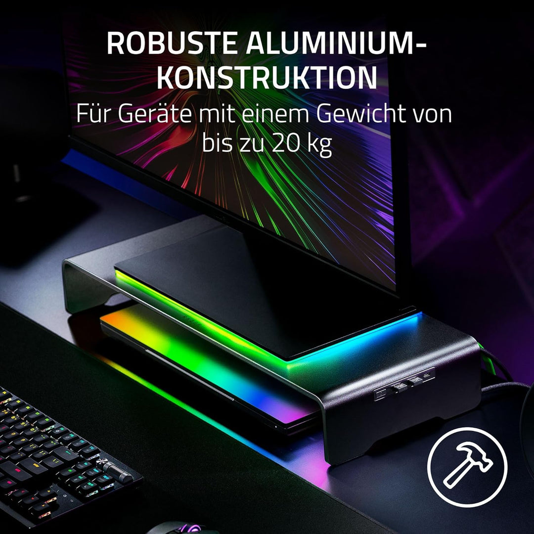 Razer Monitor Stand Chroma - Aluminium Monitor Ständer mit 4-fach-USB-C Hub mit Chroma RGB (50cm x 2