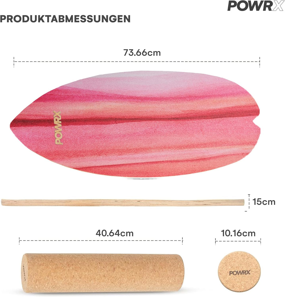 POWRX Surf Balance Board Holz/Balance Skateboard inkl. Rolle | Koordinationstraining für Surfbrett,